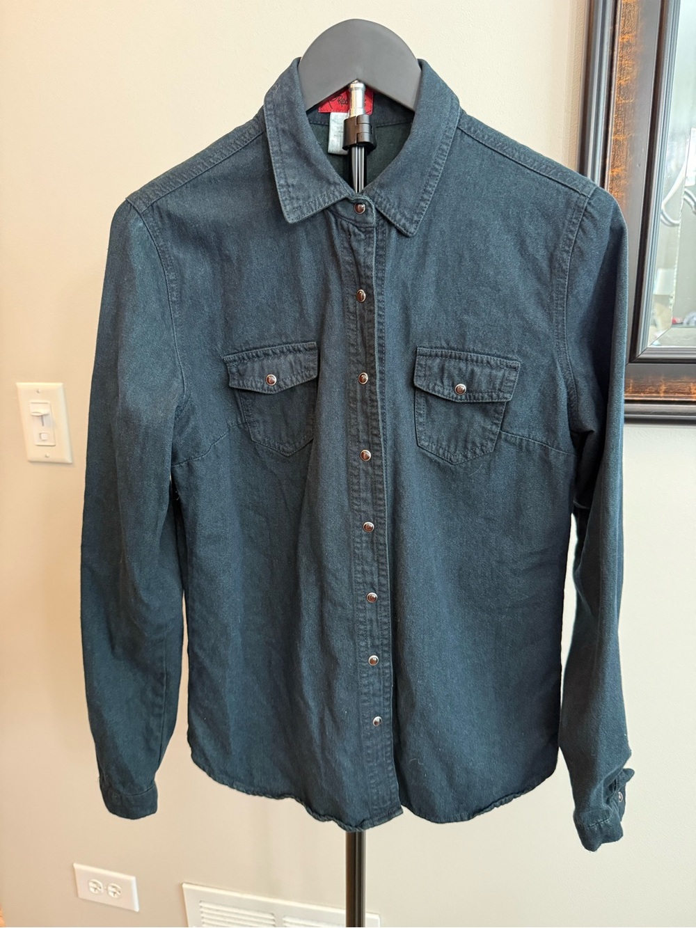 Classic Women's Dark Blue Button-Down Shirt - Long Sleeve
